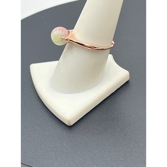 Rose Gold-plated 925 Natural Jadeite Round Ball Gemstone Adjustable Ring Sz 8.75 - Picture 3 of 10